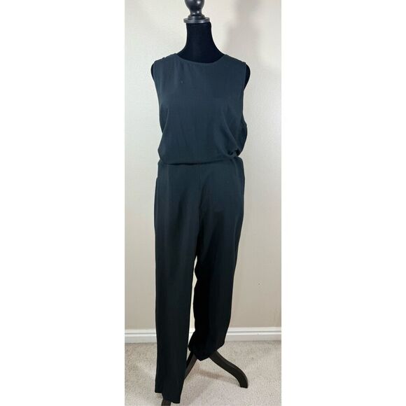 Marine Layer Black Eloise Belted Sleeveless Women’s Jumpsuit Romper Large - Picture 3 of 15